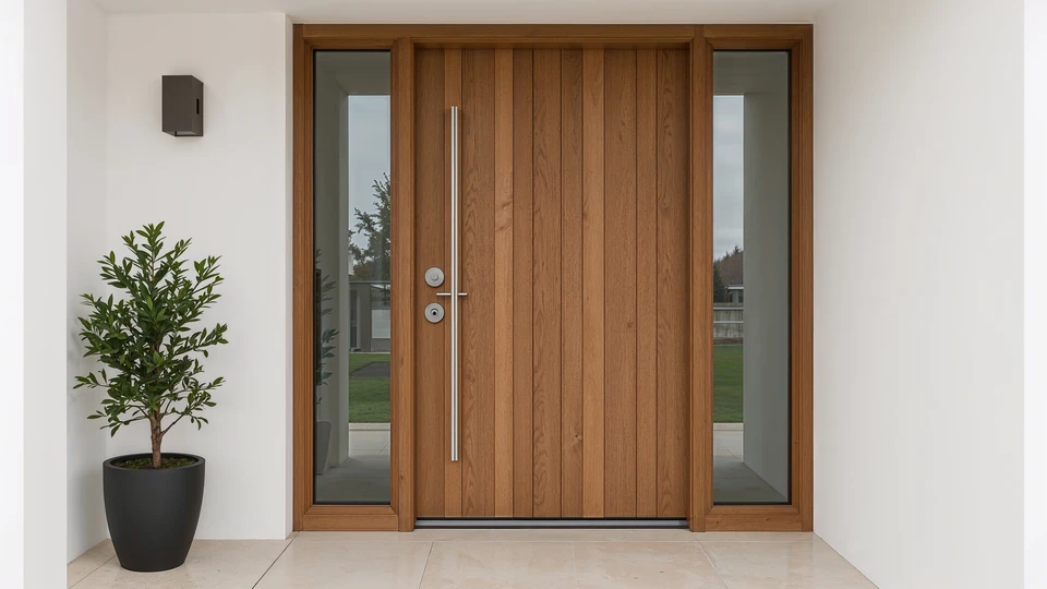 Intérieur résidentiel avec serrure de sécurité haute gamme installée sur porte d'entrée